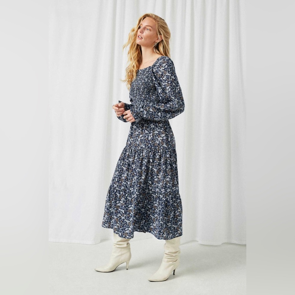 HAYDEN smocked maxi blue dress size Large